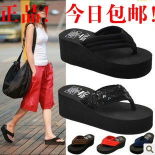 海边凉拖夹脚高跟人字拖 外穿松糕厚底坡跟防滑沙滩鞋 拖鞋 女夏时尚