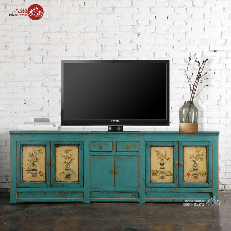 手绘实木复古做旧电视柜新品包邮