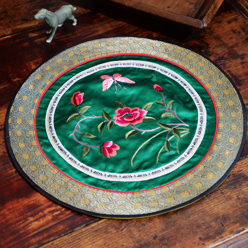 手工刺绣真丝老绣片家居装饰垫