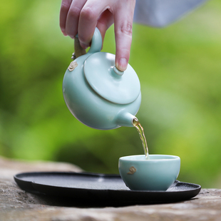 万仟堂随手礼 陶瓷茶水杯子女 一壶二杯带茶盘茶具套装家用 云起
