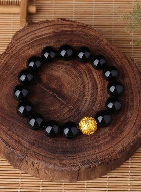 黑曜石纯铜沙金本命年手串