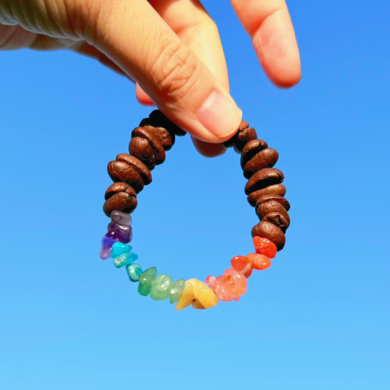 咖啡豆手串高端定制彩虹碎石简约百搭木质手链原创设计时尚感手饰