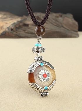 复古藏式平安福仿蜜蜡吊坠项链