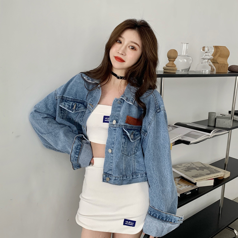 Real shooting and real price ins style loose long sleeve short jacket loose BF versatile Denim Jacket Women