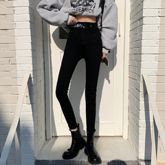 Real shot real price early spring high waist letter casual elastic small foot bottomed pants female