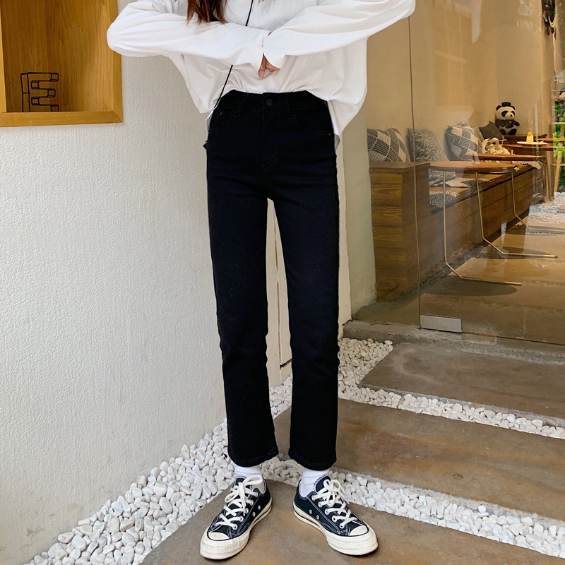 Real photo real price elastic small straight tube smoke tube pants cowboy pants girl