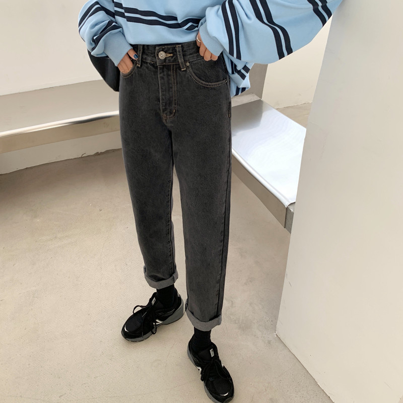 Real price autumn and winter Vintage color loose show thin straight jeans pants women's Capris