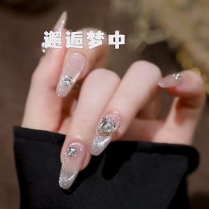 Vivian清冷月光闪亮猫眼假指甲手工穿戴甲显白美甲可拆卸持久363