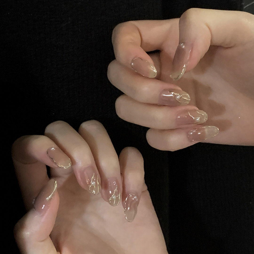 假指甲贴片小红书同款茶色银粉巴洛克美甲穿戴甲成品甲片光疗89