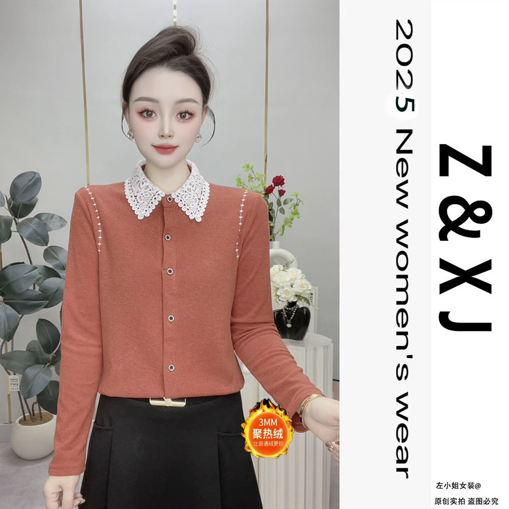 2025秋冬款双面绒时尚潮流百搭保暖衬衫长袖女显瘦遮肉打底衫上衣