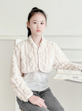 秋冬加厚法兰绒护肩产妇睡觉喂奶长袖披肩男女防寒护肩周颈椎坎肩