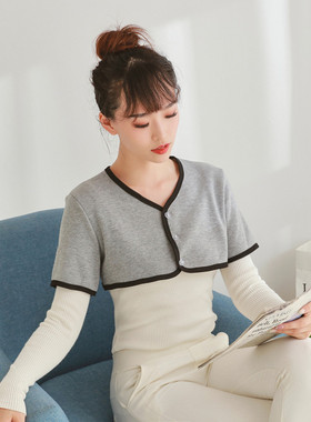 春秋加绒短袖护肩中老年睡觉保暖肩周颈椎坎肩女产后坐月子披肩衣