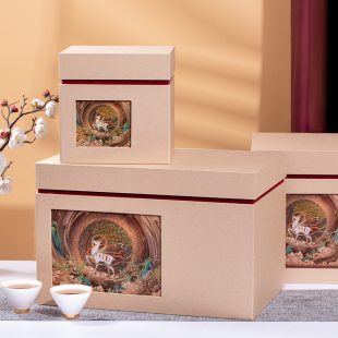盒牛皮纸茶叶罐包装 普洱茶357克一提装 散茶2斤包装 礼品盒茶叶包装