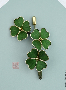 幸运草-非遗绒花蚕丝绿色四叶春夏小礼物文艺上班族职场配饰胸针