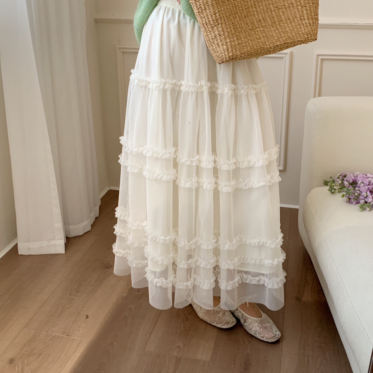 芭妮Bonnet-26年早春韩系木耳边蛋糕纱裙蓬蓬半身裙