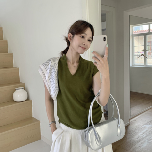 针织衫 MISS密思家 26年夏上新韩系卷边V领舒适小衫