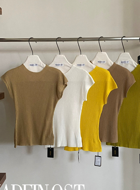 MADEIN OST-26年早春天丝亚麻直领短袖针织衫