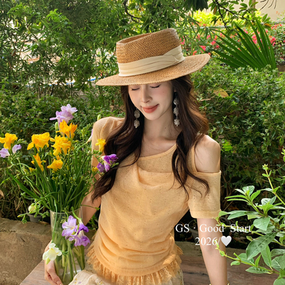 GS.GOOD START-约小设计超爱穿不挑人夏休闲蕾丝花边露肩短袖小衫