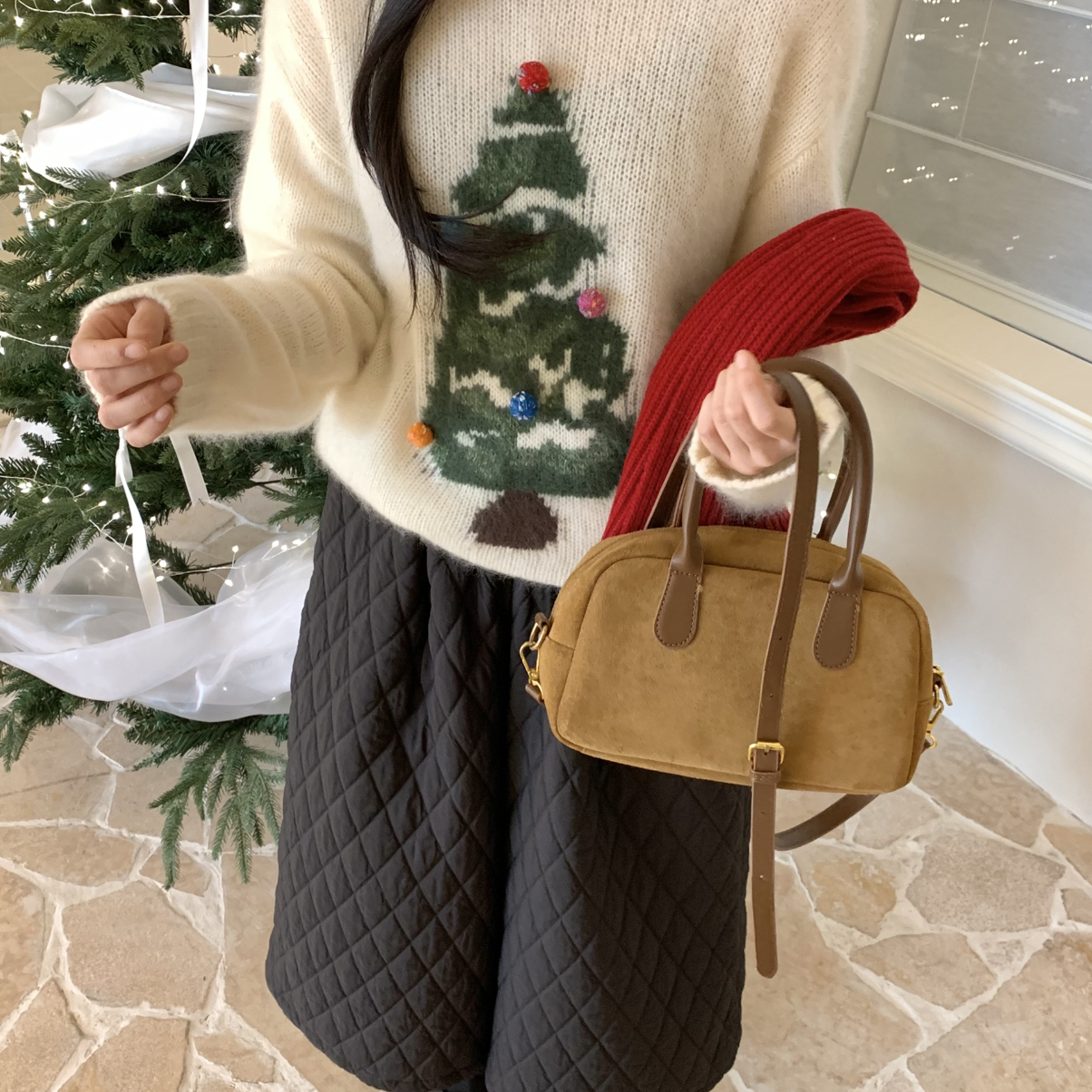 SHEEP.-韩系全毛拉毛圣诞树保暖毛衣（含100羊毛）