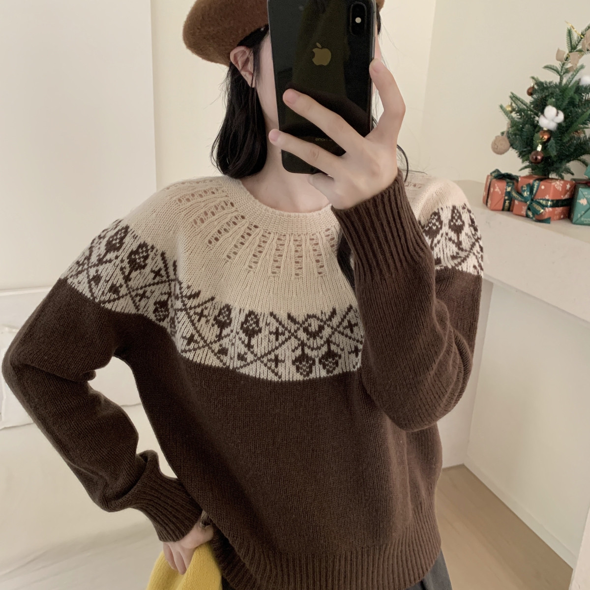 MUUTIS牧缇-系简约老钱慵懒费尔岛图案全毛保暖毛衣