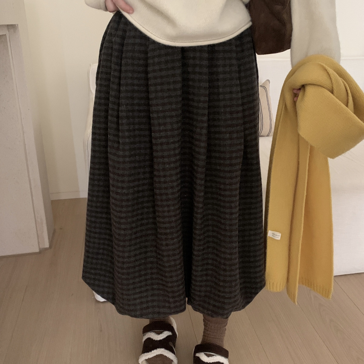 MUUTIS牧缇-巨推百搭神裙冬上新韩系简约格子长裙百褶日常半身裙