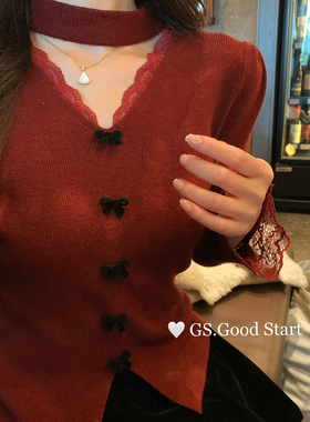 GS.GOOD START-赞版型get芊芊小腰～秋冬纯欲蕾丝拼接显瘦针织小
