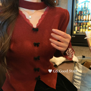 型get芊芊小腰～秋冬纯欲蕾丝拼接显瘦针织小 赞版 GS.GOOD START