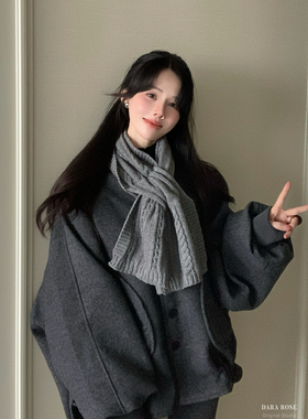 DARA ROSE-款高级感深灰色木耳边系带宽松百搭羽绒服