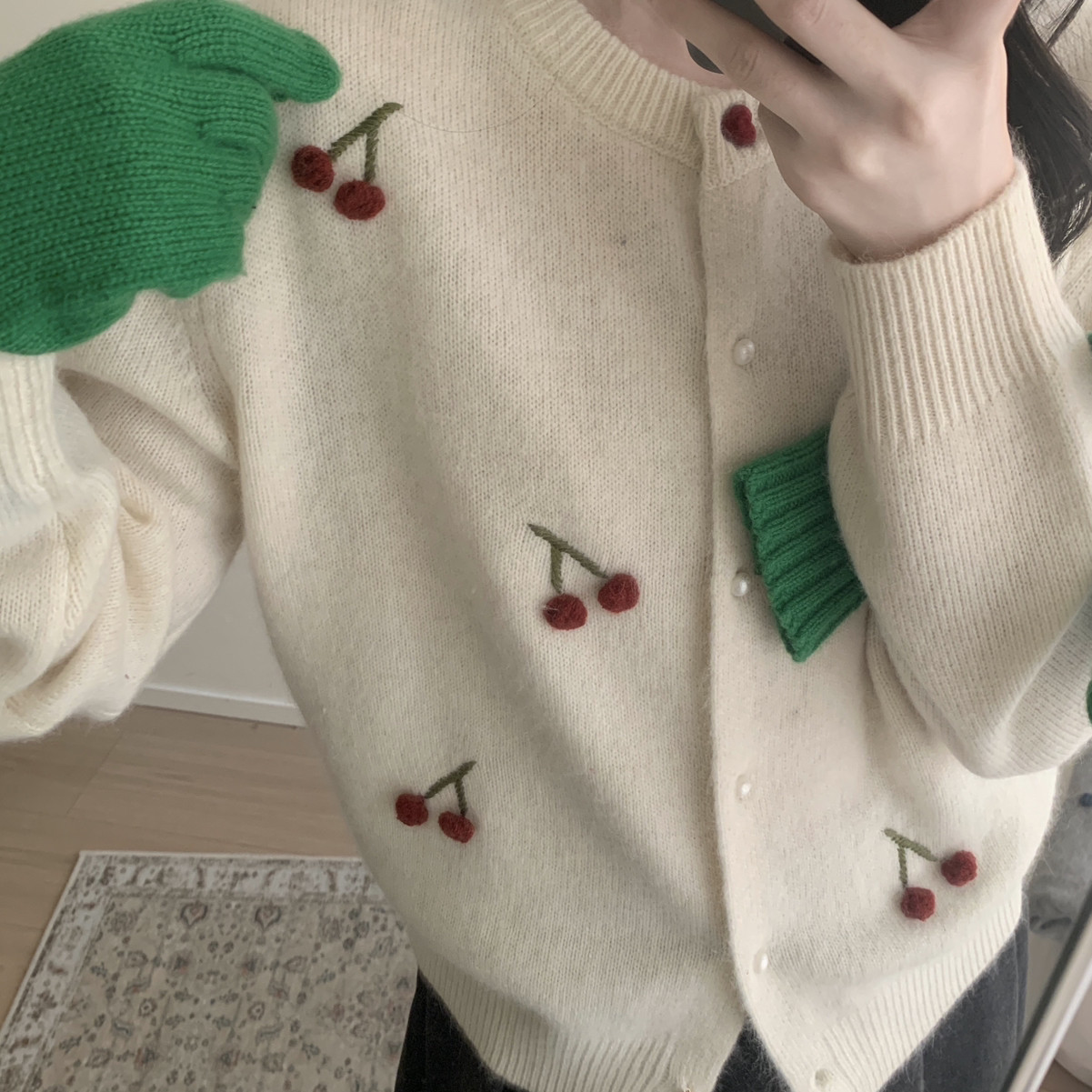 MUUTIS牧缇-樱桃水果立体装饰阿拉善骆驼针织开衫