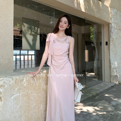 SE GENTLE SUN-标恋综女主温柔千金～蝴蝶结拼纱纱收腰显瘦连衣裙