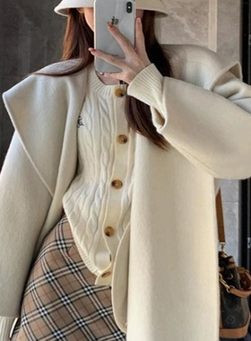 TOO家-大衣手工双面毛呢系带浴袍羊毛外套(配腰带)