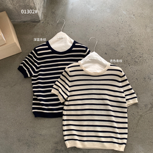 IMISS-26年夏上新韩标经典条纹圆领羊毛针织衫