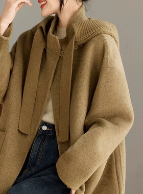 TOO家-卸针织连帽毛呢羊毛外套(配可拆卸针织连帽)