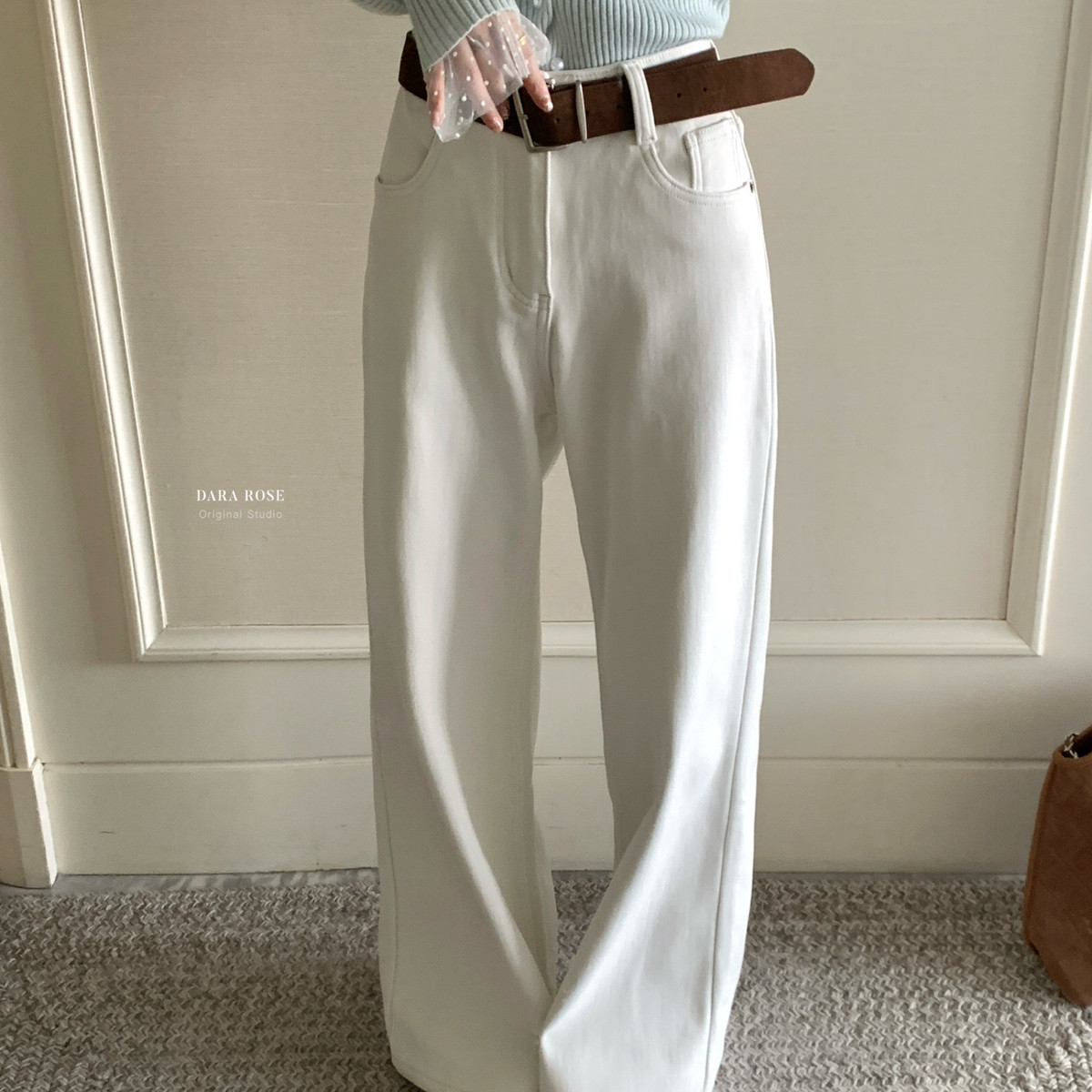 DARA ROSE-货上新韩系简约百搭加厚加绒显瘦直筒裤牛仔裤(配腰带),女装/女士精品,休闲裤,淘宝优惠券,粉丝福利购,淘宝优惠卷