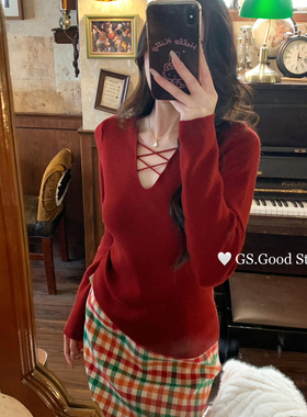 GS.GOOD START-欲姐姐谁不爱秋冬纯欲小女人交叉v领修身针织小衫