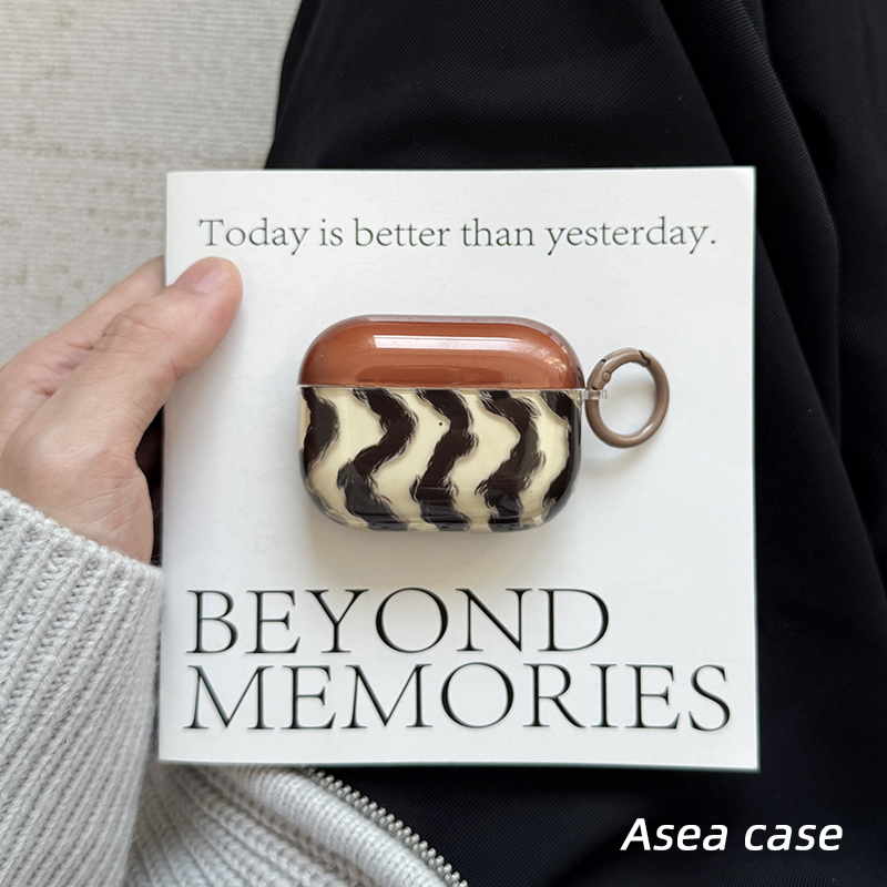 Asea复古ins棕咖色半透条纹适用airpods pro3耳机套苹果2/三/4代无线蓝牙保护壳新款女个性保护套男防摔