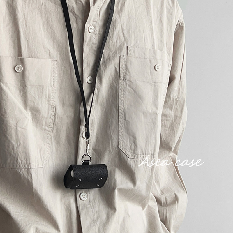 Asea小众ins简约黑色皮质适用airpods pro2挂绳耳机套苹果二/三/4代无线蓝牙保护壳新款女防摔个性男设计感,3C数码配件,耳机保护套,淘宝优惠券,粉丝福利购,淘宝优惠卷