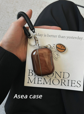 Asea小众ins秋冬复古咖色晕染适用airpods pro2挂绳耳机套苹果二/3/4代无线蓝牙保护壳新款简约女个性男