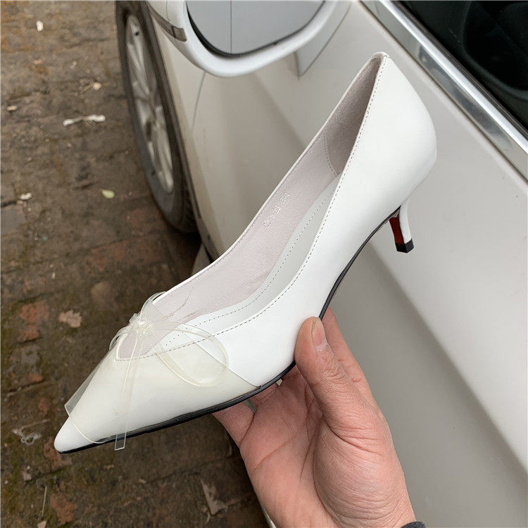 【方木出品】胎牛皮真皮高跟鞋子中跟尖头浅口女式皮鞋低跟单鞋