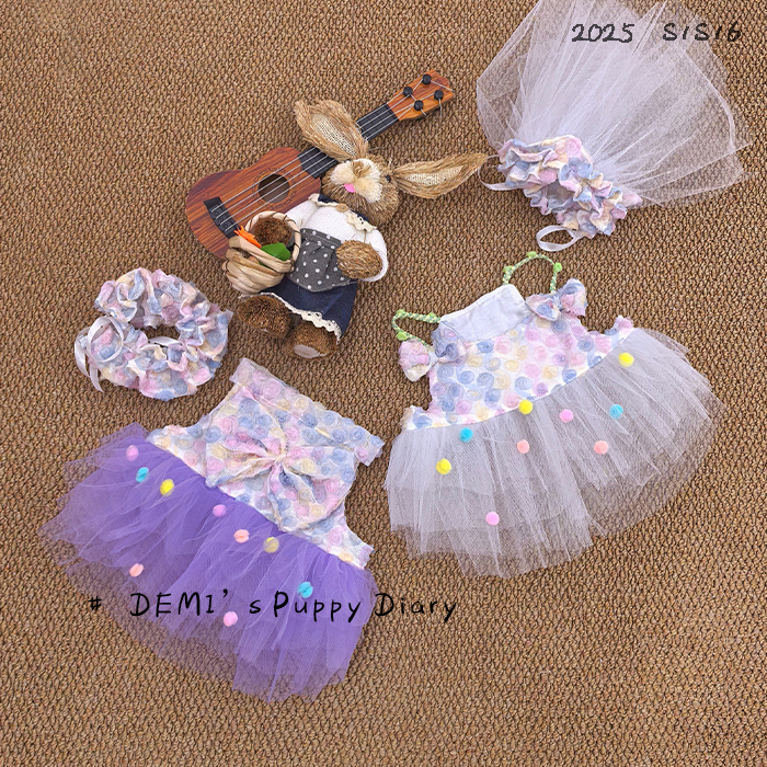 DEMI原创定制宠物法斗巴哥英斗恶霸夏季公主纱裙婚纱礼服透气头纱