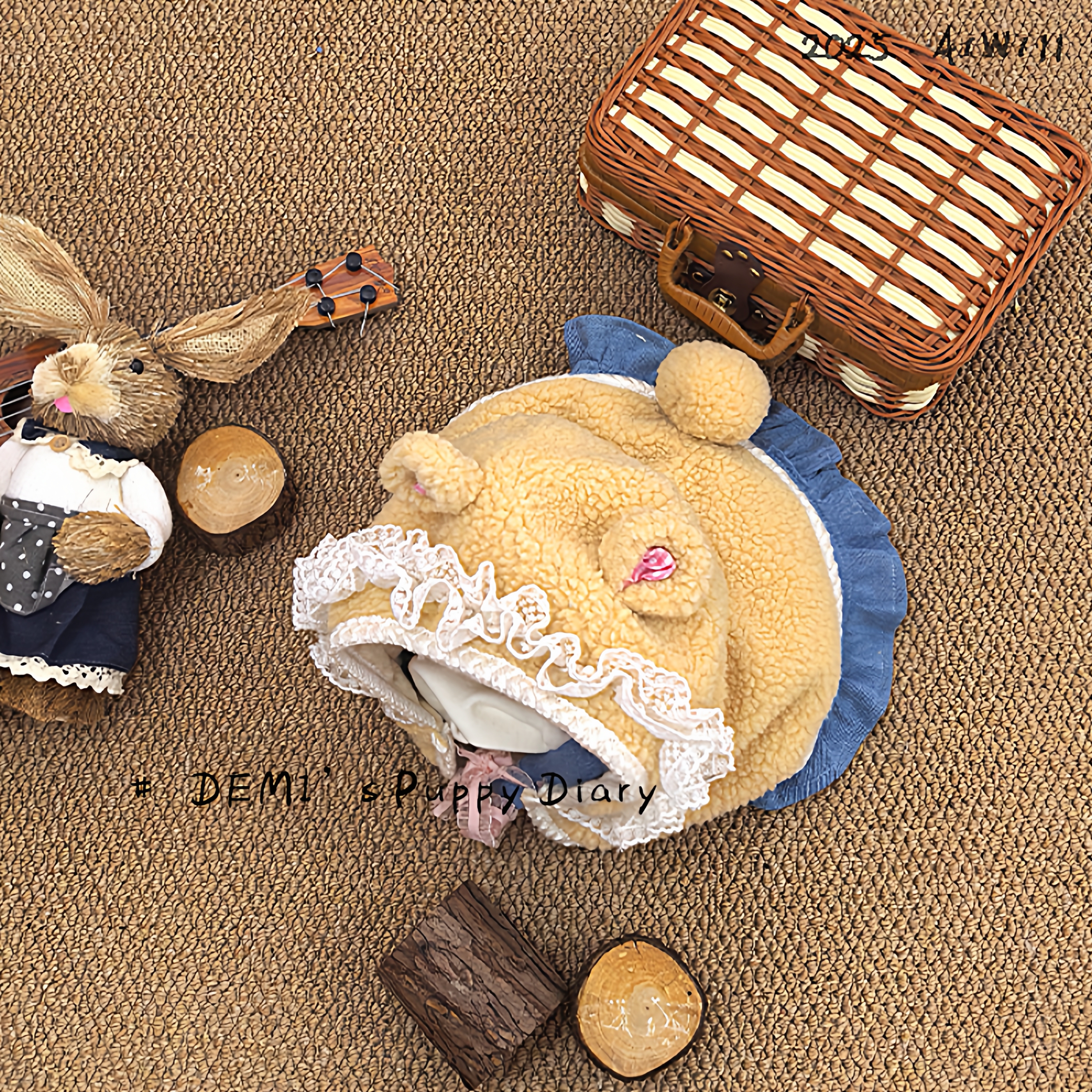 DEMI原创法斗羊羔绒小熊带帽斗篷