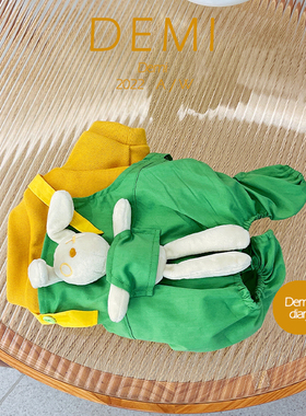 DEMI原创定制狗狗衣服法斗巴哥英斗胖狗可爱纯棉小兔子绿色背带裤
