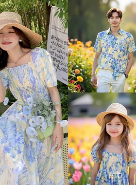 亲子母女母子款连衣裙夏季2026新款时尚一家三四口海边度假全家装
