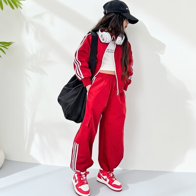 女童春秋新款韩版条纹运动套装