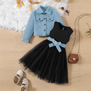 女童套装 洋气小女孩外套儿童长袖 两件套时尚 潮 连衣裙春秋2026新款