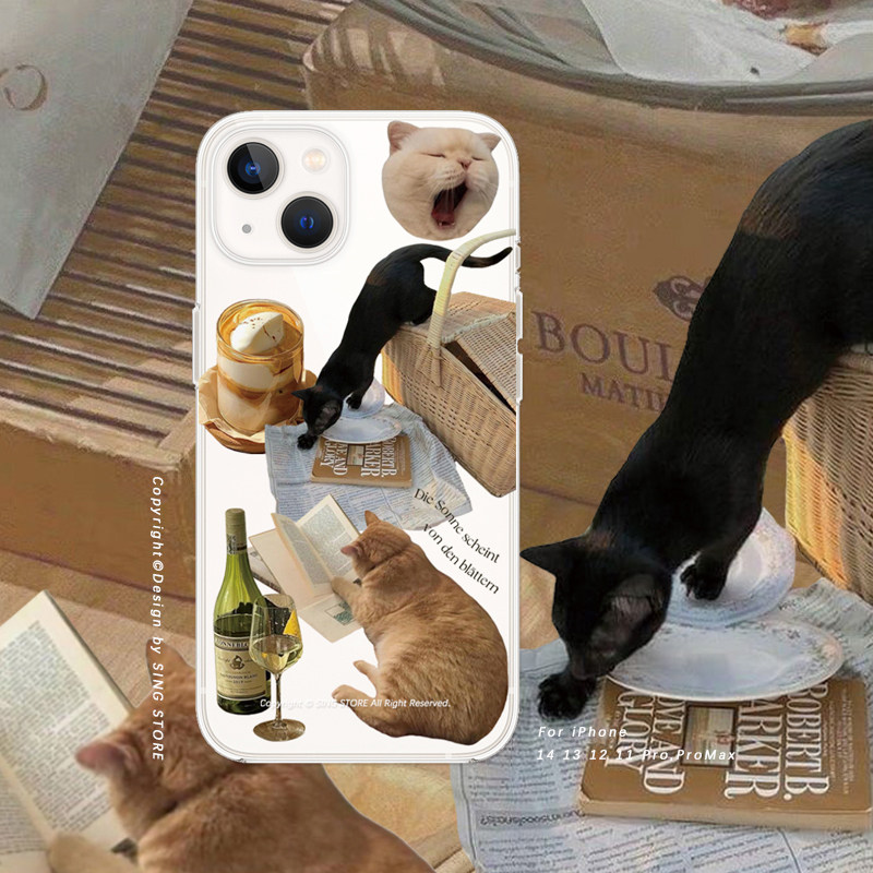 苹果iPhone14/13硅胶ins猫咪插画图片