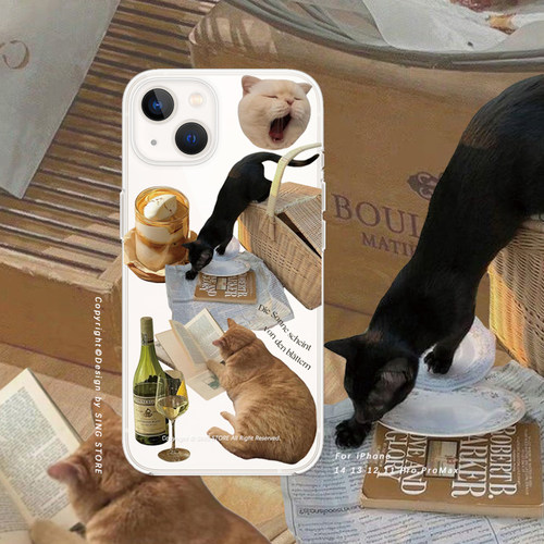 苹果iPhone14/13硅胶ins猫咪插画