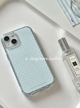 SINGSTORE 原创设计ins小众简约温柔蓝色波点适用16promax苹果14手机壳iphone15pro新款透明亚克力13防摔硅胶