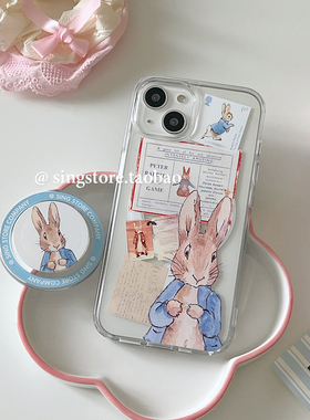 SINGSTORE 韩国ins小众复古童话卡通兔子磁吸支架适用iphone17苹果16手机壳15promax新款透明亚克力13/14硅胶
