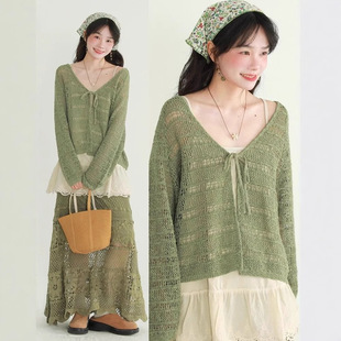 小个子镂空系带针织披肩上衣春夏温柔 温柔风防晒开衫 2026新款 法式